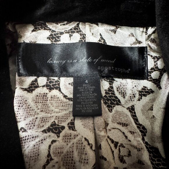 Apostrophe Black Velvet Blazer Women's Size 4 - Picture 4 of 4